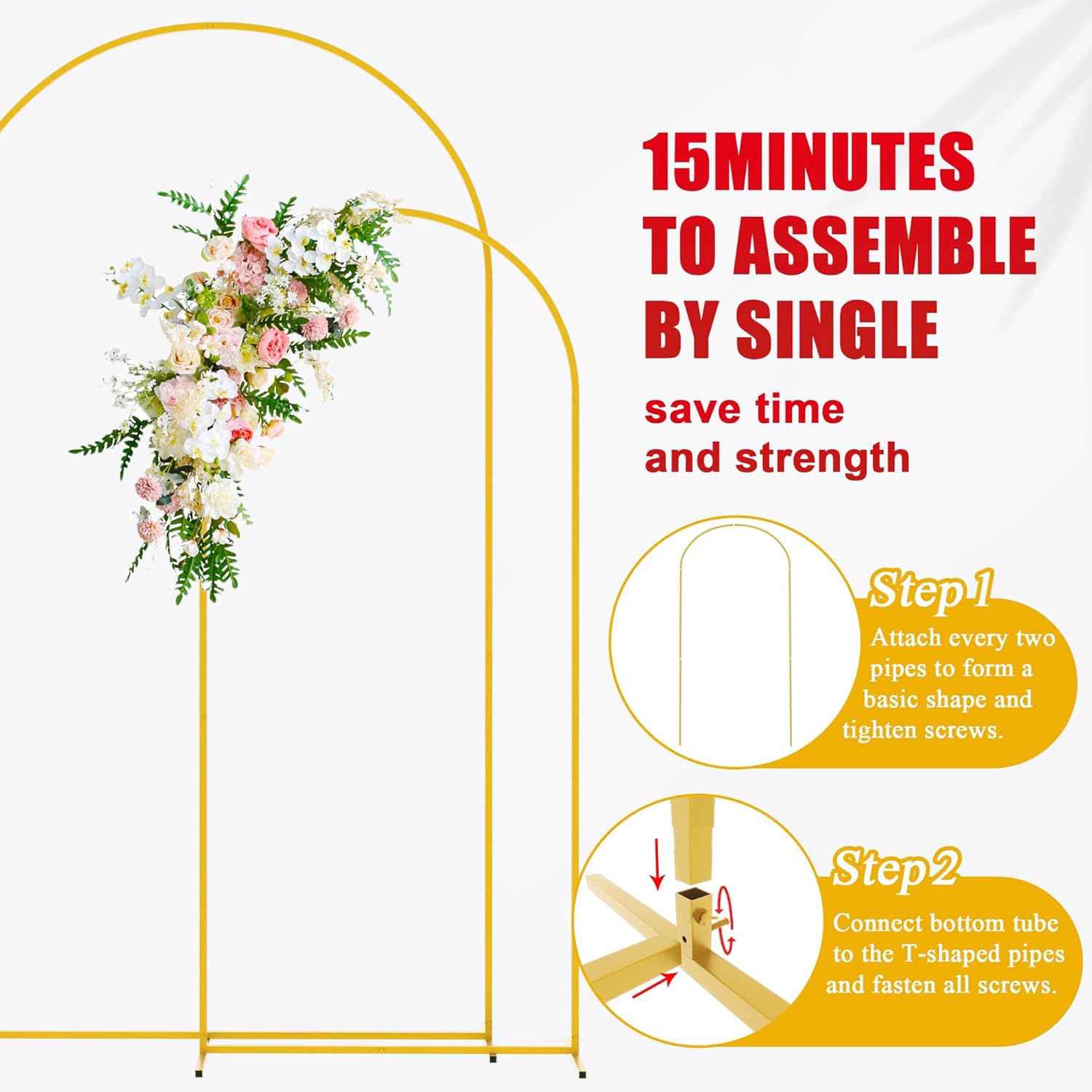 Wokceer Wedding Arch Stand Set - Metal Backdrop with Beige Cover for 7.2FT & 6FT Events | Perfect for Ceremonies & Parties