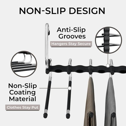 MORALVE Space-Saving Pants Hangers - Non-Slip Multi-Layer Design - 4 Pack for Closet Storage (Black)