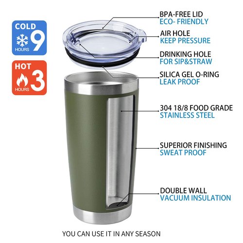 HASLE OUTFITTERS 20oz Tumblers Bulk Stainless Steel Cup with Lid Double Wall Vacuum Insulated Coffee Mug for Cold & Hot Drinks 8 Pack, Army Green