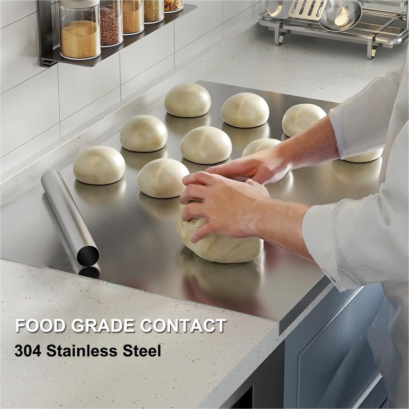 usego 304 Stainless Steel Cutting Board Large Chopping Board with Lip 31.5"x19.69" Heavy Duty Cutting Board with A Rolling Pin Pastry Board for Meat Fruits Vegetables Baking,80x50cm
