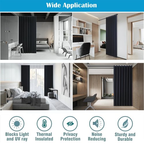 Room Divider Multi-Scenario Blackout Curtain - Noise Reducing Thermal Insulated Space Saver for Apartments, Offices, Dorms, Home Theaters Partition Curtains, 15ft W x 8ft L, Black, 1 Panel