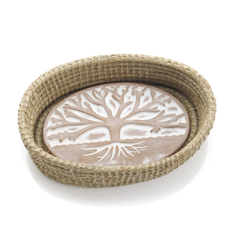 Better World Bio Bread Basket with Terracotta Warmer, Bread Basket for Serving, Sized 12.5" w x 8.5" d x 3.5" h, Nature Inspired Tree of Life Design