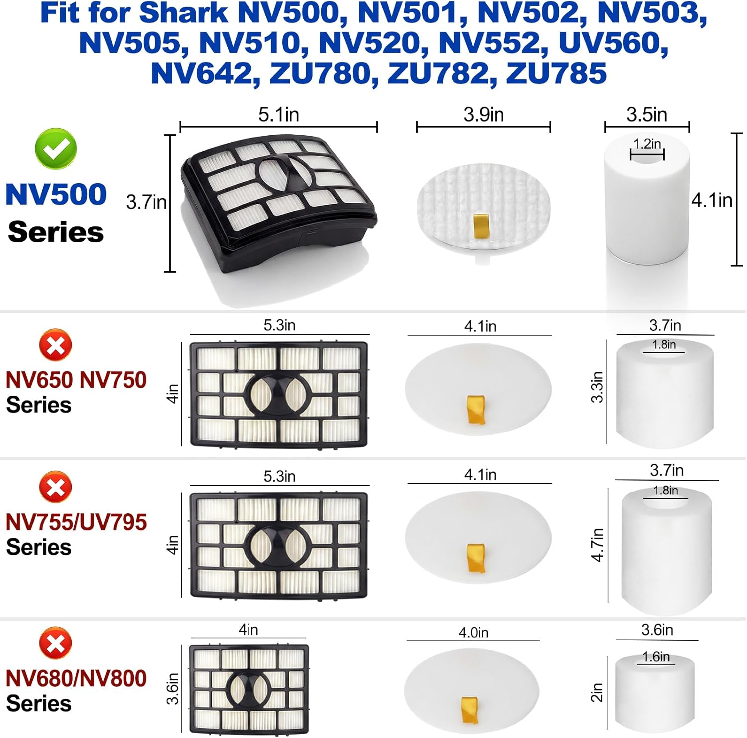 Shark Vacuum Filters Replacement - 2 + 4 Pack for Rotator Pro Lift-Away NV500 Series | High Efficiency