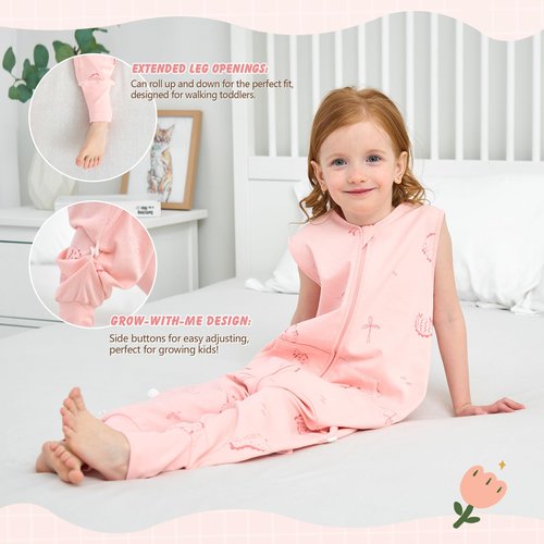 LAT Baby Sleep Sack,Summer Toddler Cotton Sleep Sacks with Legs,Dinosaur for Boys Girls,Baby Wearable Blanket with Zipper(XL(4-6T),Pink)