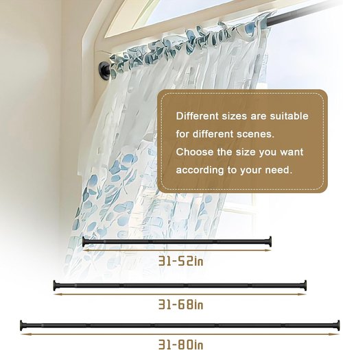 GXOACKJ Black Shower Curtain Rod - Adjustable 31-68 Inch Spring Tension, No Drilling, Rust-Resistant Stainless Steel