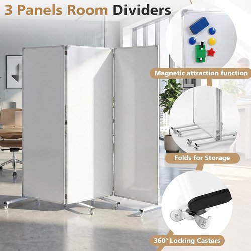 AmazingSpark Mobile Magnetic Whiteboard - 3-Section Portable Dry Erase Board with Stand & Wheels | 72" H x 24" W