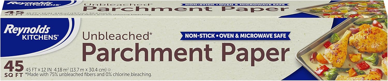 Reynolds Kitchens Unbleached Parchment Paper Roll - Non-Stick, Oven Safe Up to 425°F | 45 Feet x 12 Inches