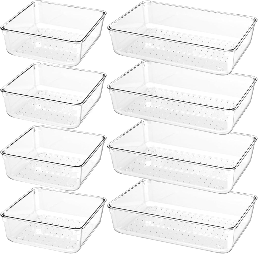 Skiennix 8 PCS Clear Plastic Drawer Organizer Trays - Versatile Acrylic Storage for Home & Office
