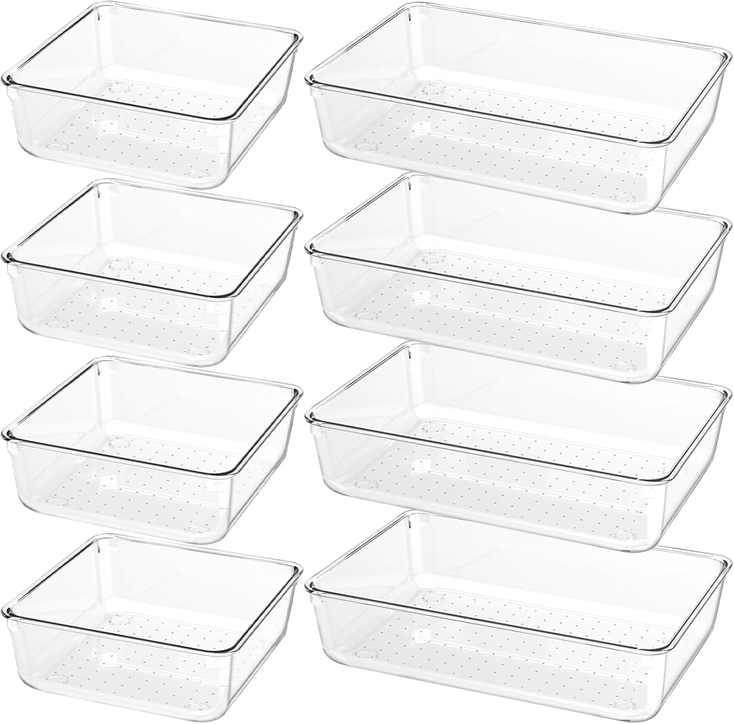 Skiennix 8 PCS Clear Plastic Drawer Organizer Trays - Versatile Acrylic Storage for Home & Office