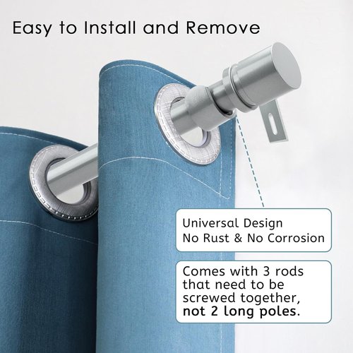 Byondeth Curtain Rods - Adjustable 16 to 60 Inches | 1-Inch Diameter with Aluminum End Caps, Silver Gray