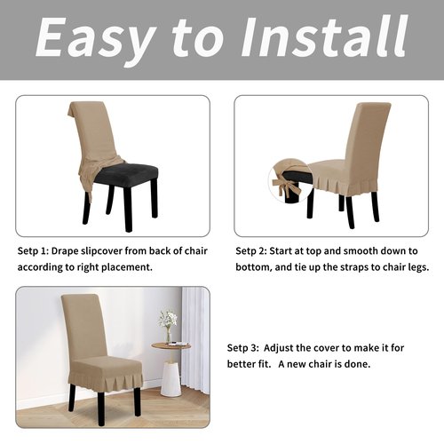 Easy-Going Dining Chair Covers Stretch Parsons Chair Slipcover with Skirt Chair Covers for Dining Room Restaurant Banquet (6 PCS, Khaki)