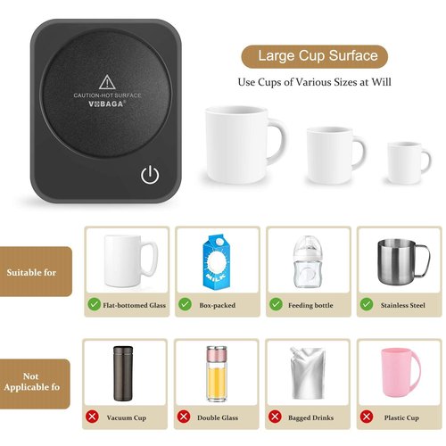 VOBAGA Coffee Mug Warmer for Desk with Auto Shut Off & 3-Temp Settings, Coffee Cup Warmer with Smart Safety Alert Home Office Accessory, Perfect for Coffee, Tea, Milk