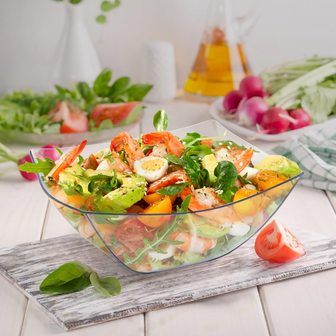 R-kay 6 Pack Extra Large Serving Bowl - 64 Ounce Plastic Serving Bowls For Entertaining - Clear Plastic Bowls For Salads And Snacks - Disposable bowls For All Occasions