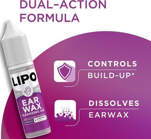Lipo Earwax Cleansing Kit - Fast-Acting Earwax Removal Aid with Bulb Syringe & Cotton Plugs