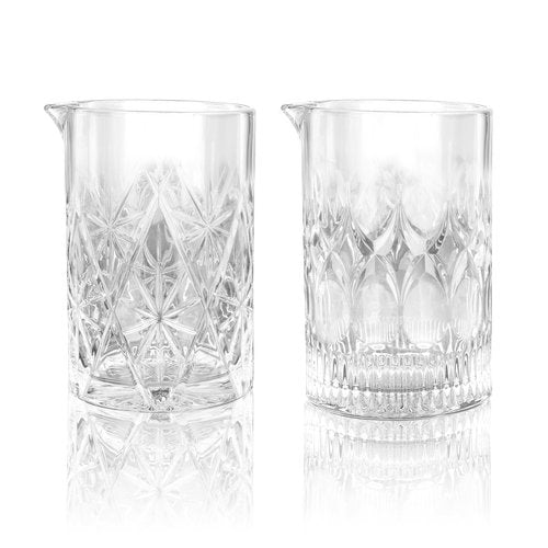 FARQAN 24 Oz Cocktail Mixing Glass Stirring Glasses for Whiskey Cocktail Mixing Shaker Glass Martini Old Fashioned Crystal Bar Set 700ml 2PCS (X-shape/Snowflakes)