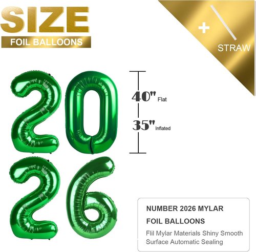 2026 Number Balloons by [Brand Name] - Dark Green 40 Inch Party Decorations for New Year's & Graduation
