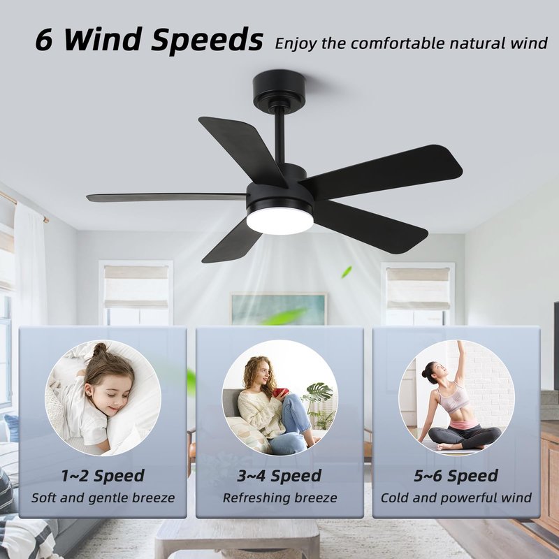 YYEHON 42 inch Ceiling Fans with Lights,Black Ceiling Fan with Light and Remote Control, Reversible, 3CCT, Dimmable, Noiseless, Small Ceiling Fan for Bedroom, Farmhouse, Indoor/Outdoor Use