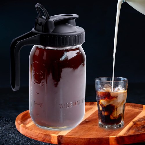 Cold Brew Mason Jar Coffee Maker 64 Oz Wide Mouth Mason Cold Brew Pitcher With Coffee Filter Airtight & Leak-Proof For Coffee, Iced Tea