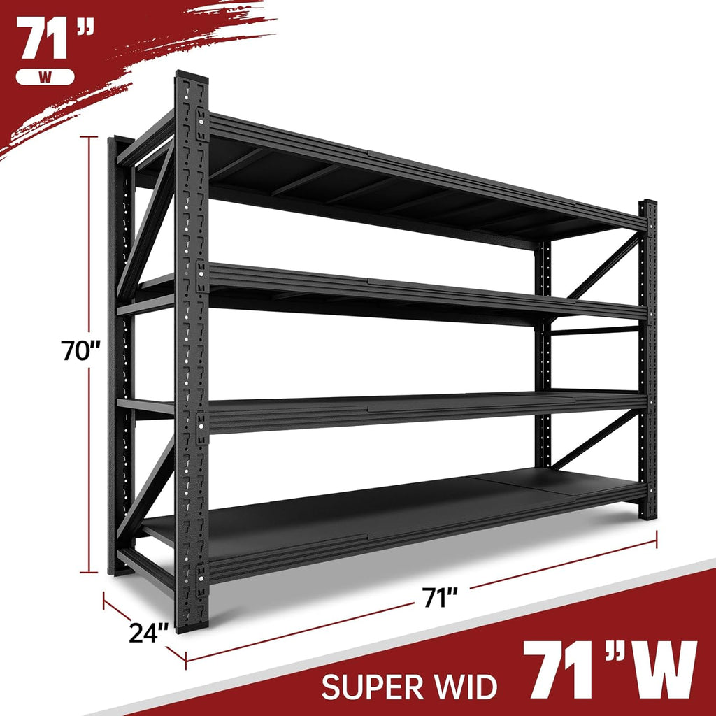 RAVIGIN Heavy-Duty 5000LBS Garage Shelves - Adjustable Metal Storage Units | 71" W x 24" D x 70" H, Black