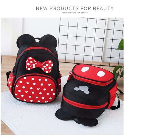 Cute Mini Backpacks, Red Cartoon Bag, Mouse Ears Bowknot Travel Daypack