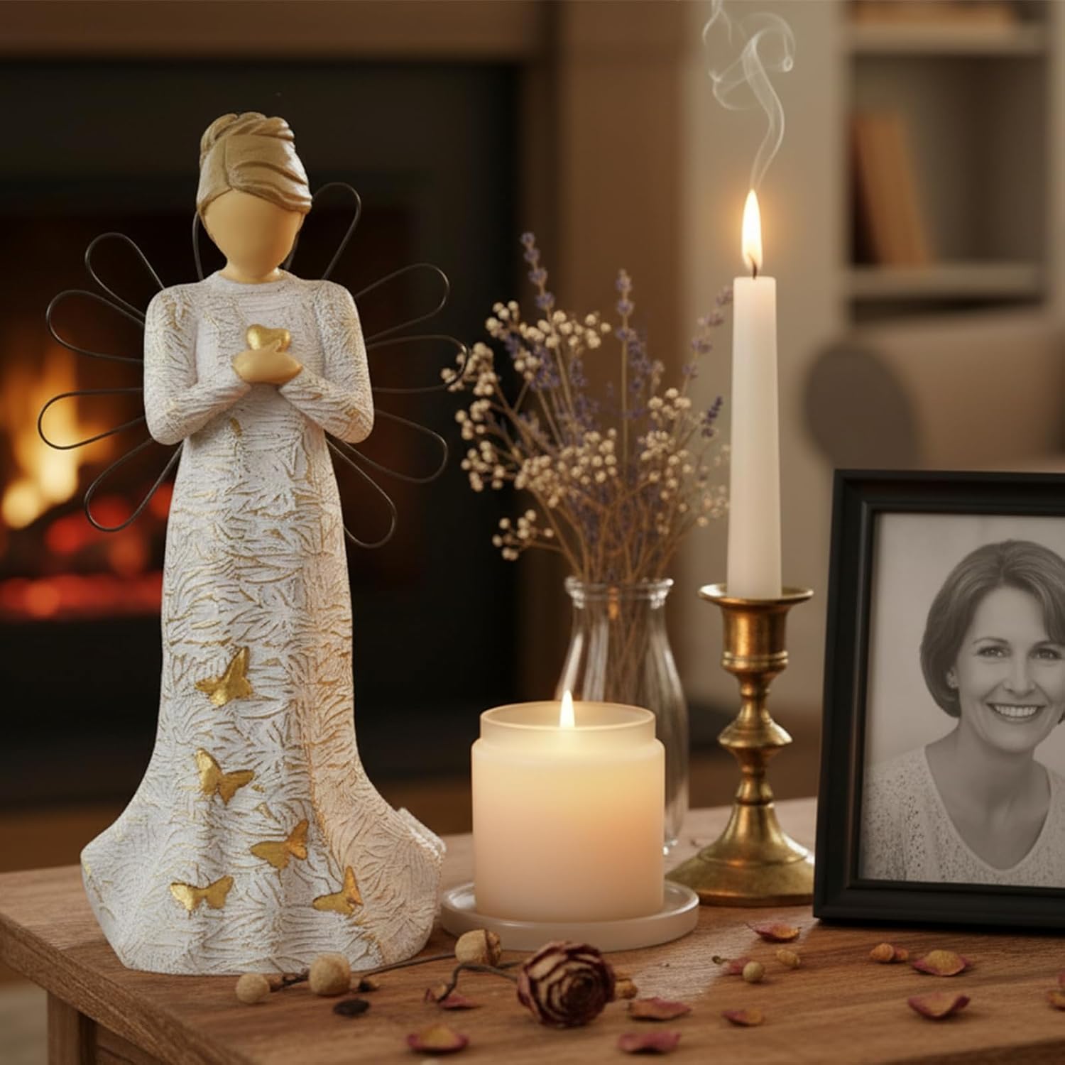 NAN ZAI NAN FANG Sympathy Angel Figurines - Hand-Painted Resin Statues for Loss of Loved Ones | Serenity Prayer Gifts