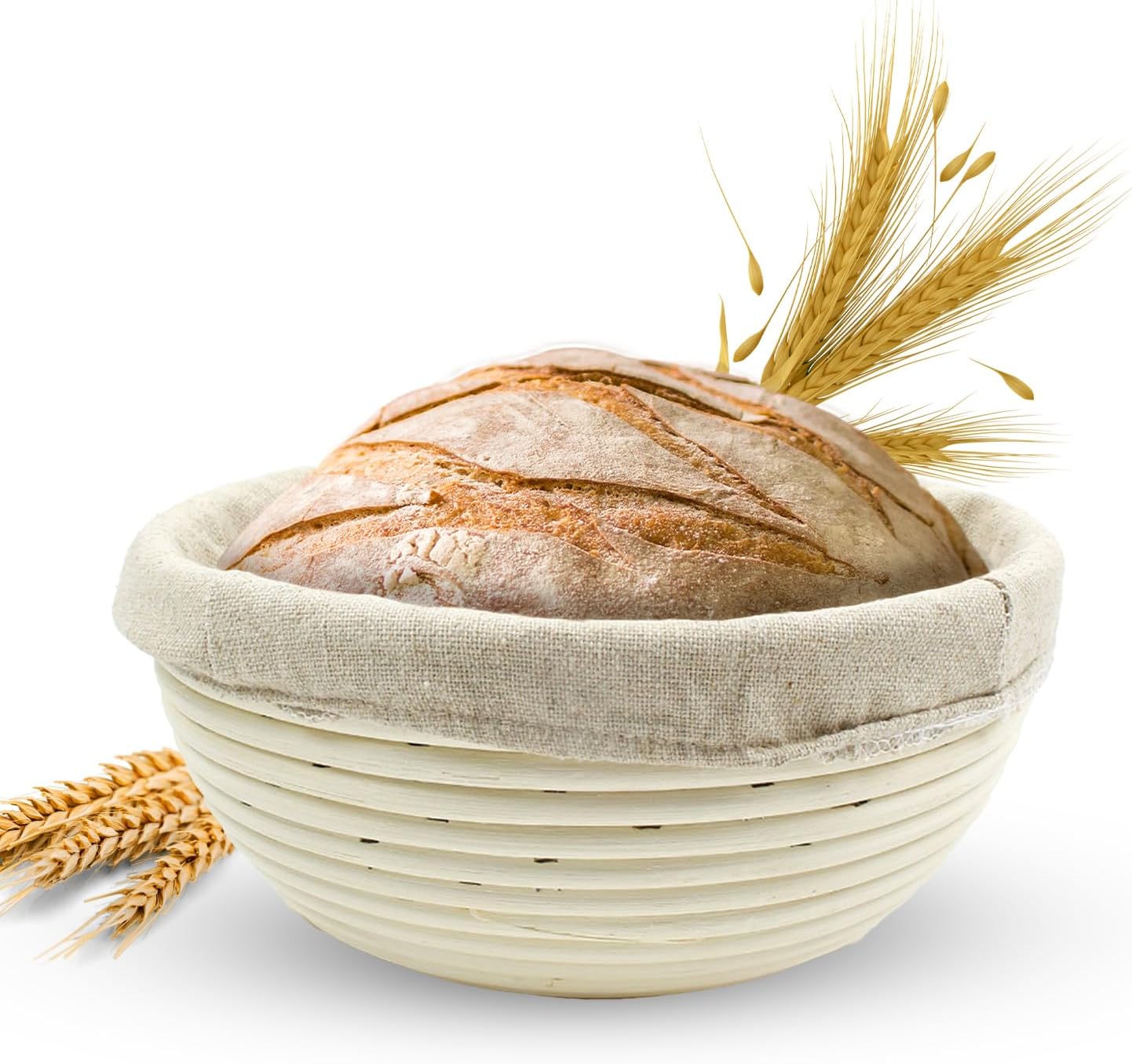 Vollum Banneton Sourdough Proofing Basket - Handwoven Rattan Cane for Artisan Breads | 8.5 x 3 In, 1-Pound Round