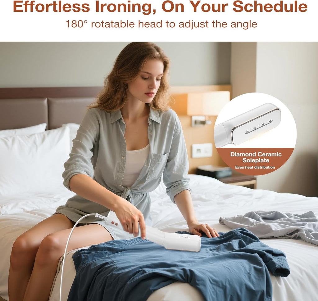 Newbealer Travel Iron - 2-in-1 Clothes Steamer & Dry Iron with Non-Stick Ceramic Soleplate | Gold, Global Voltage 100-240V