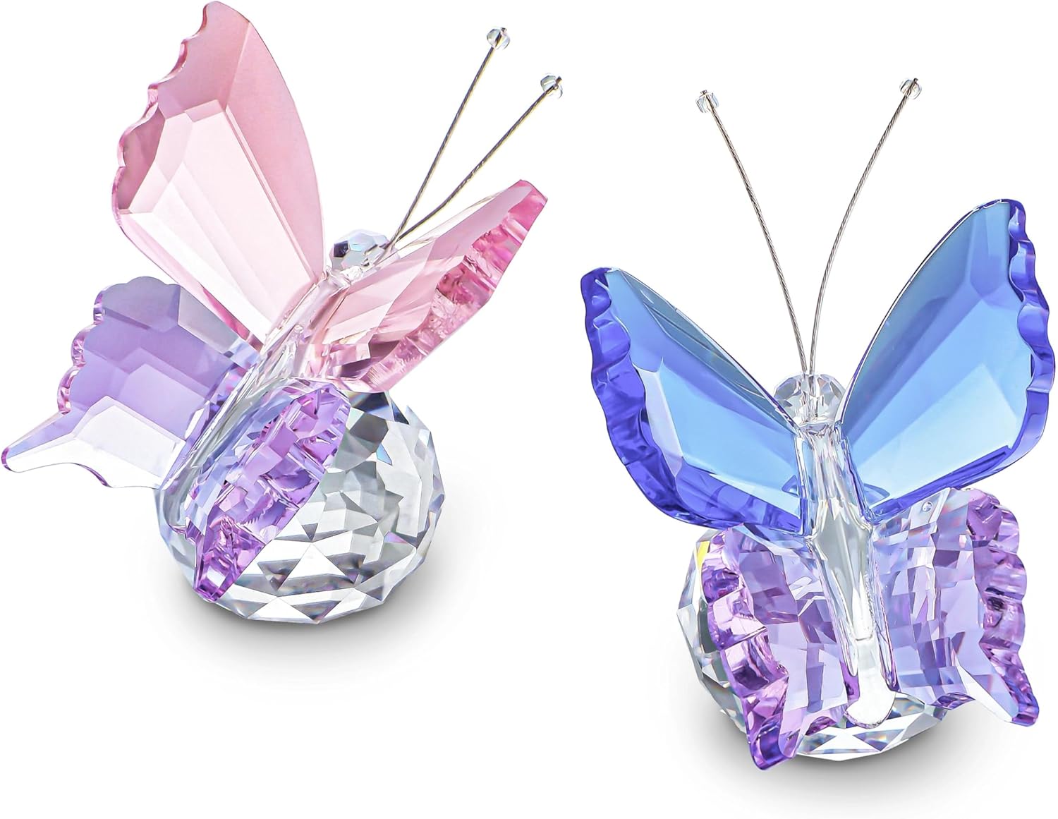 Skiennix Crystal Butterfly Figurines - Elegant Clear Ball Base | 2-Piece Set for Home Decor & Gifts