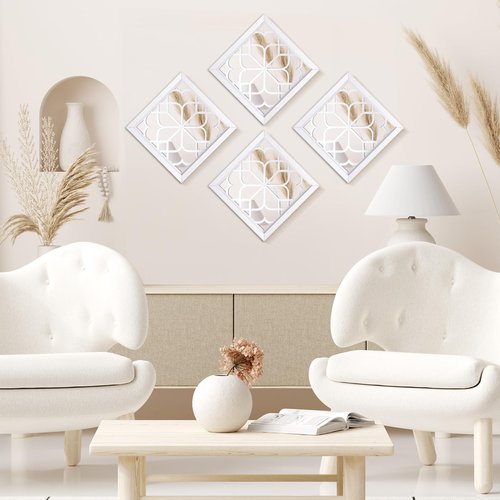 Tatuo 4 Pcs Mirrors Square Wall Mirror, Gorgeous Rustic Farmhouse Accent Mirror, Rustic for Bathroom Renovation Bedrooms Living Rooms, 12 x 12 Inch(Pure White)