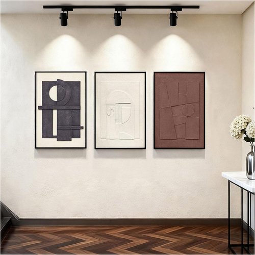 3D Textured Framed Wall Art, 3 Piece Neutral Artwork for Walls, Modern Minimalist Wall Paintings, White Black Geometric Texture Wall Decor for Living Room, Hallway, Office, 24x36In