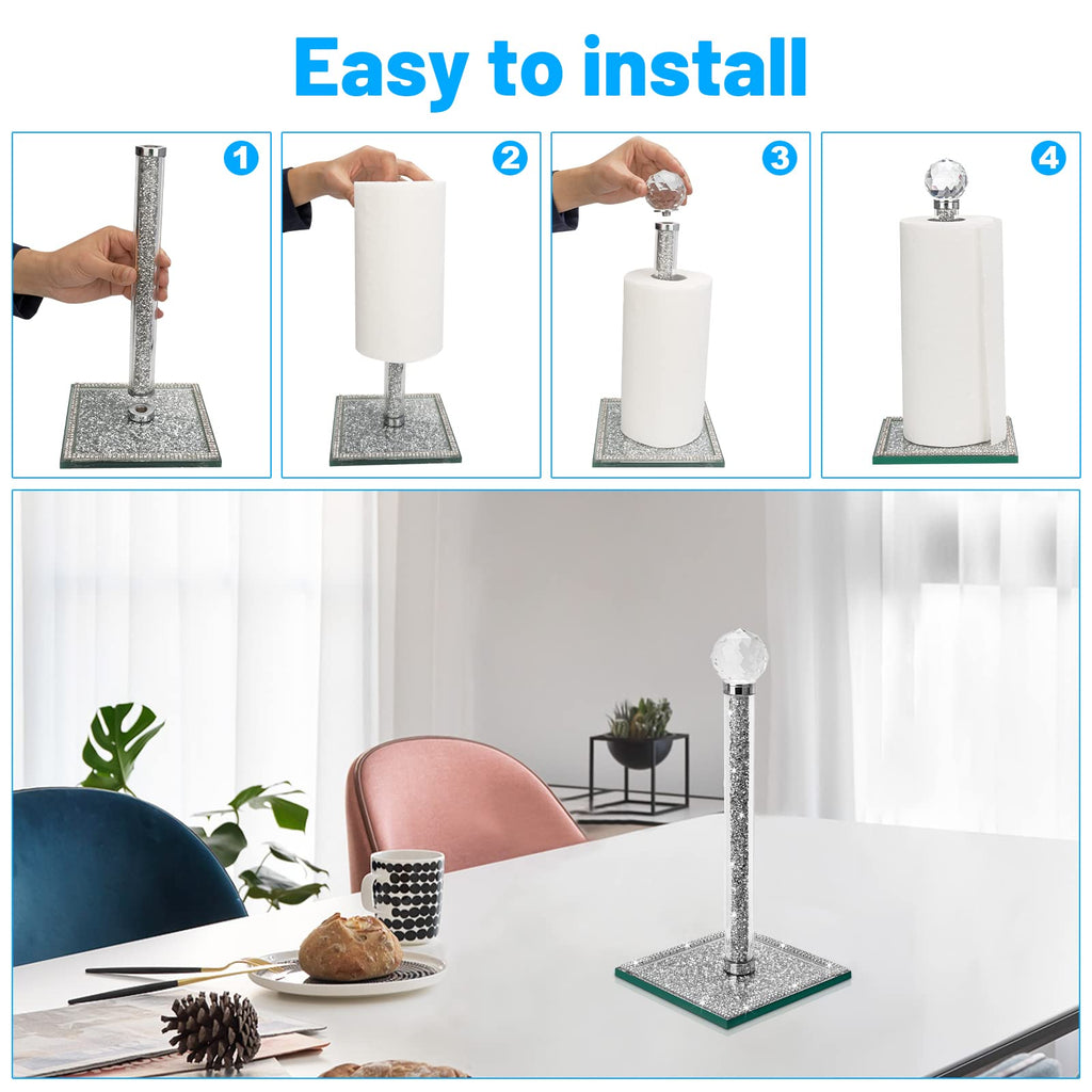 Qiuhome Crystal Paper Towel Holder Countertop Bling Silver Paper Towel Holder Stand