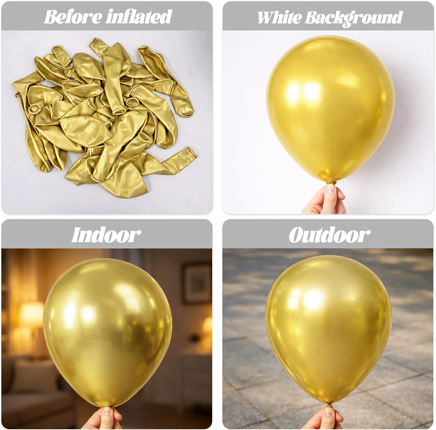 Voircoloria 110pcs Metallic Gold Balloons - 12 Inch Chrome Latex for Graduation, Wedding & Parties