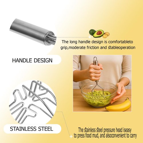 Nbippiooiwip Manual Stainless Steel Potato Masher,Vegetable and Fruit Masher,Ground Beef Suitable Foods Such as Eggs,Dishwasher Safe,Kitchen appliances and Gadgets