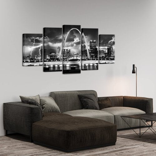 FuShvre St Louis Wall Decor Skyline Canvas Art Pictures Black and White City Prints Living Room Bedroom Framed Large