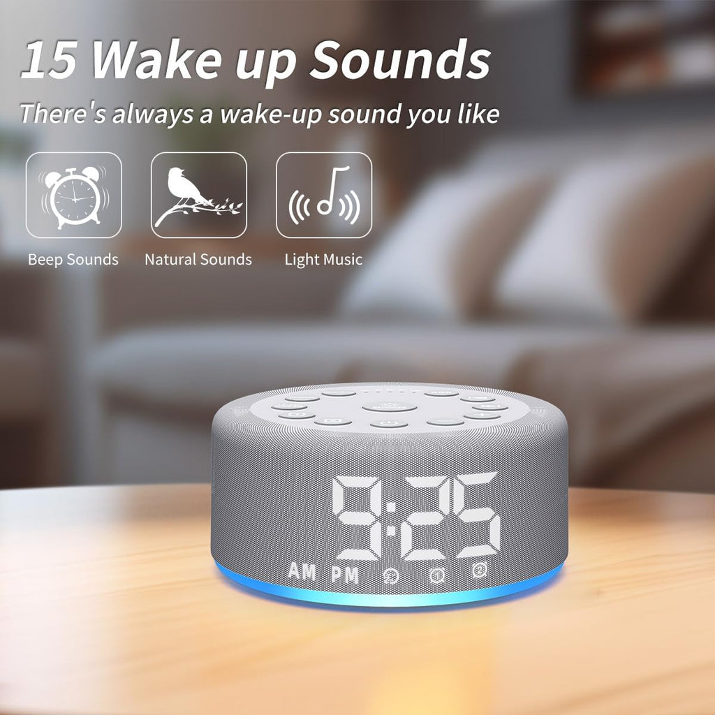 Skiennix White Noise Machine - Dual Alarm Clock with Rechargeable Battery & Night Light | 30 Sounds, 5 Timers