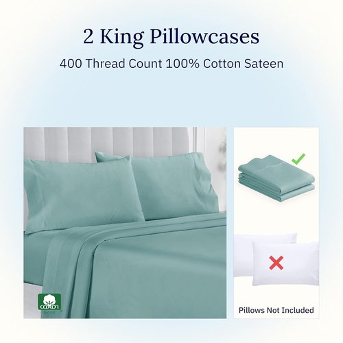 California Design Den King Size Pillow Cases - 100% Cotton, 400 Thread Count, Cool & Smooth Sateen (Teal)