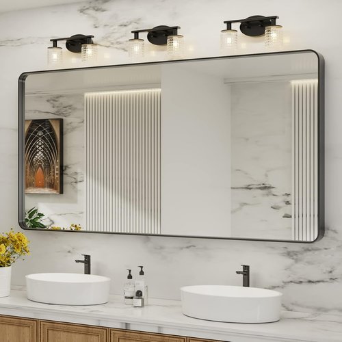 LOAAO Black Metal Framed Bathroom Mirror - 72x36 Inch Large Rounded Rectangle, Anti-Rust & Shatter-Proof