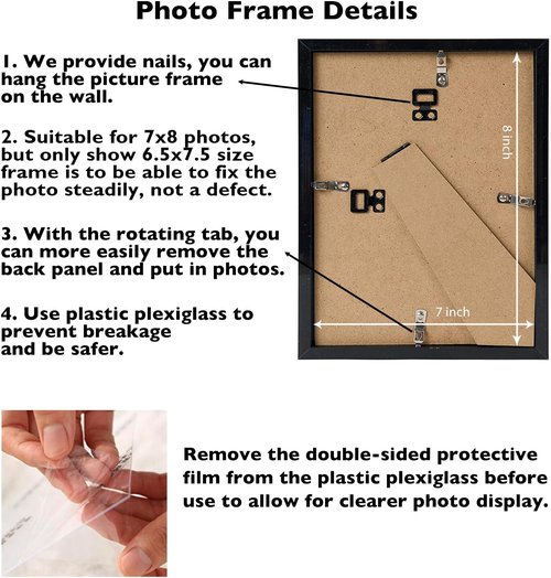 JCJMY 7x8 Picture Frame - Black Wall Hanging & Tabletop Display | Shatter-Resistant Plexiglass