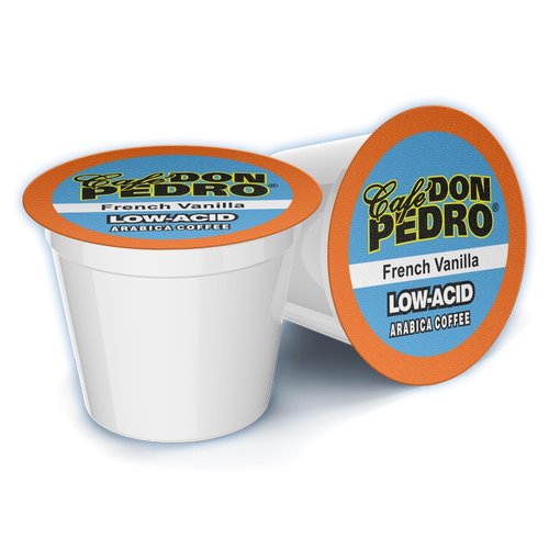 Cafe Don Pedro French Vanilla Low Acid Coffee Pods, 100% Arabica K Cups, Naturally Low Acid Coffee K Cups, Battles Heartburn and Acidic Reflux, 72 Cups, Compatible with K-cup Coffee Maker