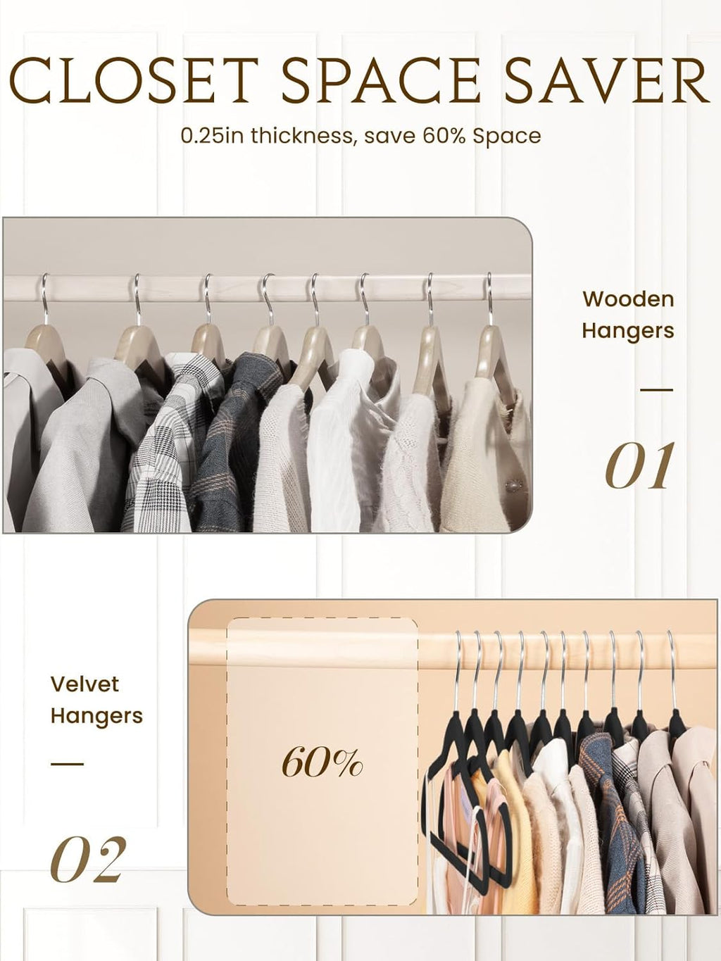 Smartor Velvet Hangers - 70 Pack Black Non-Slip Heavy-Duty Felt Hangers | Slim Space-Saving Design with 360° Rotating Hook