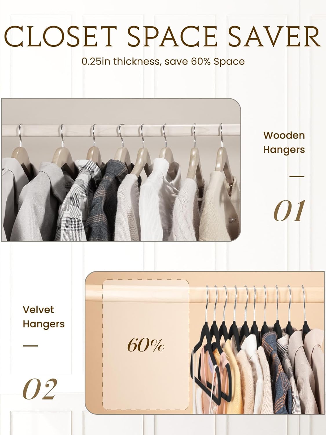 Smartor Velvet Hangers - 70 Pack Black Non-Slip Heavy-Duty Felt Hangers | Slim Space-Saving Design with 360° Rotating Hook