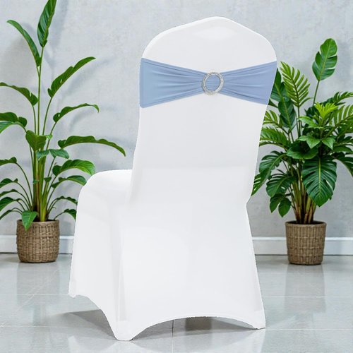 MDS Spandex Chair Sashes Bows - Universal Elastic Stretch Ties with Buckle Slider | Baby Blue, Pack of 200