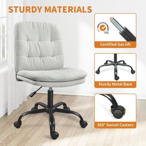 Home Office Desk Chair Comfy - Armless Criss Cross Chair with Wheels Vanity Chair Office Chairs Rolling Swivel Height Adjustable for Adults - Light Grey