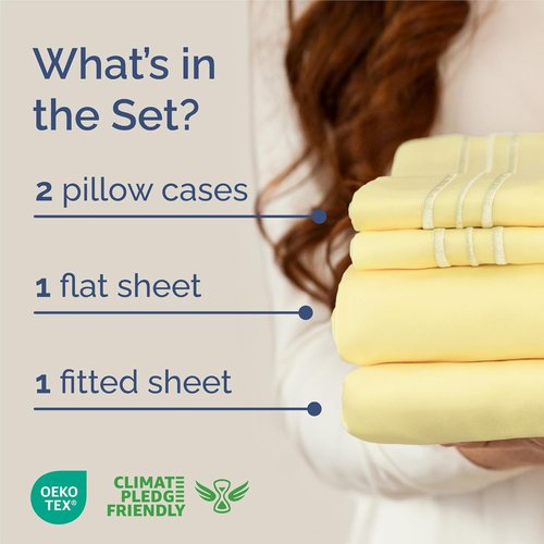 King Size 4 Piece Sheet Set - Ultra-Soft Cooling Bed Sheets | Hotel Luxury Bedding - Deep Pockets - Yellow