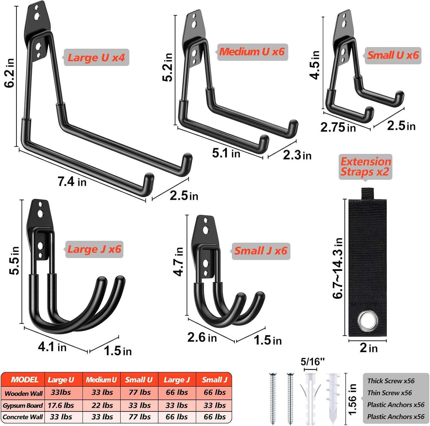 Skiennix Heavy Duty Garage Hooks - Solid Steel Wall Mount Hangers with Anti-Slip Coating | 30 Pack for Organizing Tools