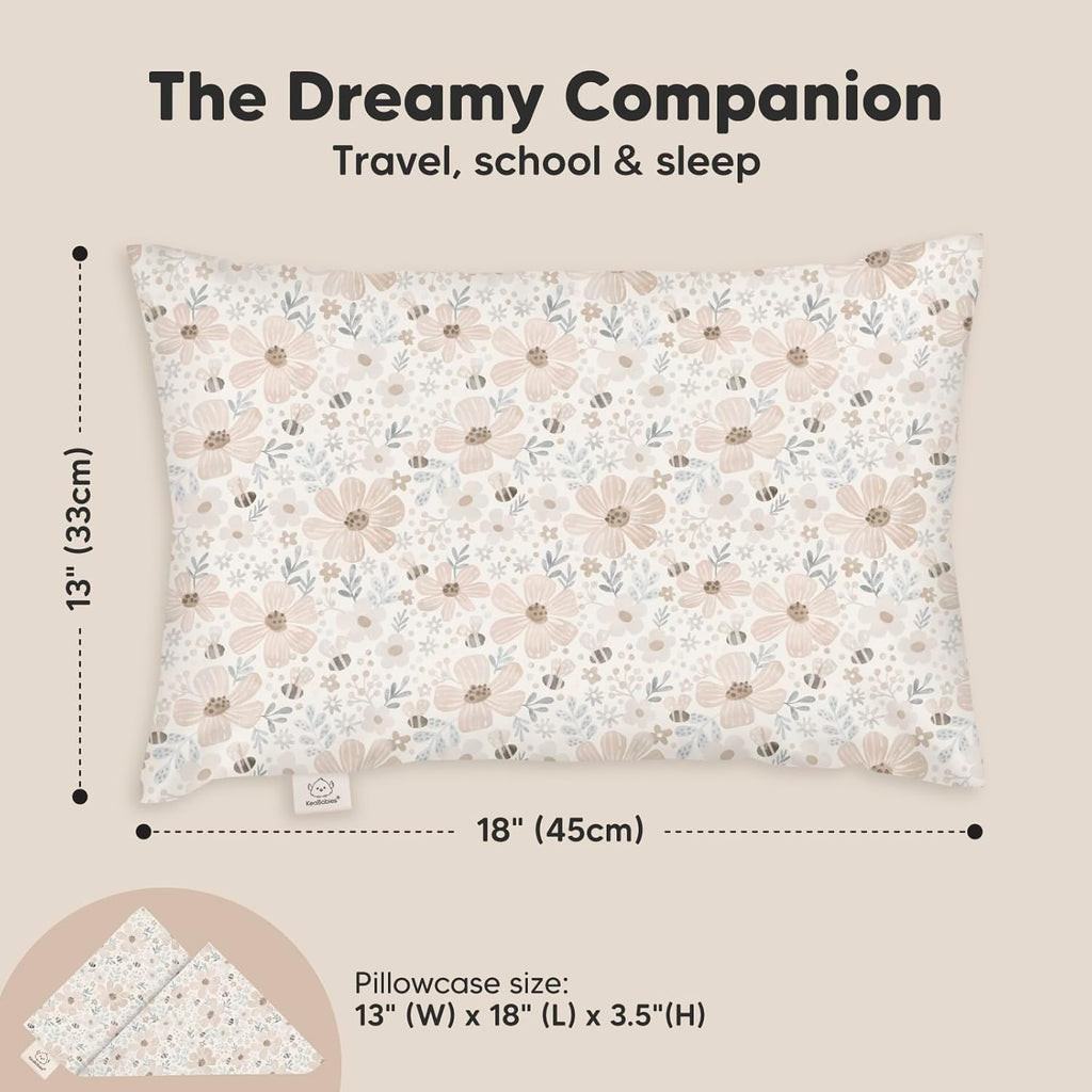 My Little Dreamy Toddler Pillow - Organic Cotton Travel Bed Pillow with Soft, Breathable Case | 13x18 Inches for Ages 2-5 (Flora Vale)
