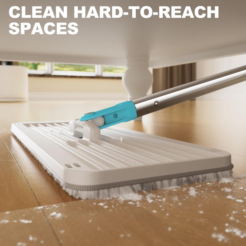 BEJOMOP Mop and Bucket Set, Mops for Floor Cleaning Turquoise-Cyan, Wall Mop with Long Handle, Squeeze Flat Mop and Bucket System, Dry & Wet Dust Mop for Household Cleaning with 2 Microfiber Mops