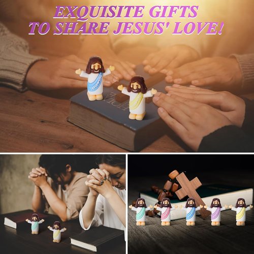 Little Jesus Figurines Set - 50 Mini Jesus Statues with Prayer Cards & Bags for Easter Party Favors