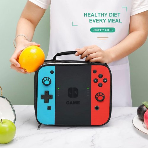 JIRAIKEI Insulated Lunch Box for Boys Girls, Game Lunch Bag for School Work Office Travel Picnic Hiking Beach, Reusable Portable Lunchbox with Adjustable Strap