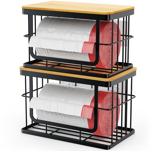 iSPECLE Garbage Bag Dispenser - 2 Pack Trash Bag Dispenser with Bamboo Top for 13 Gallon Bag, Pull Out One Bag at A Time, Easy to Install, Trash Bag Holder for Pantry, Under Sink, Small and Large